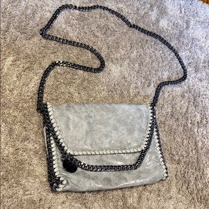 Grey Leather Crossbody Chain Bag